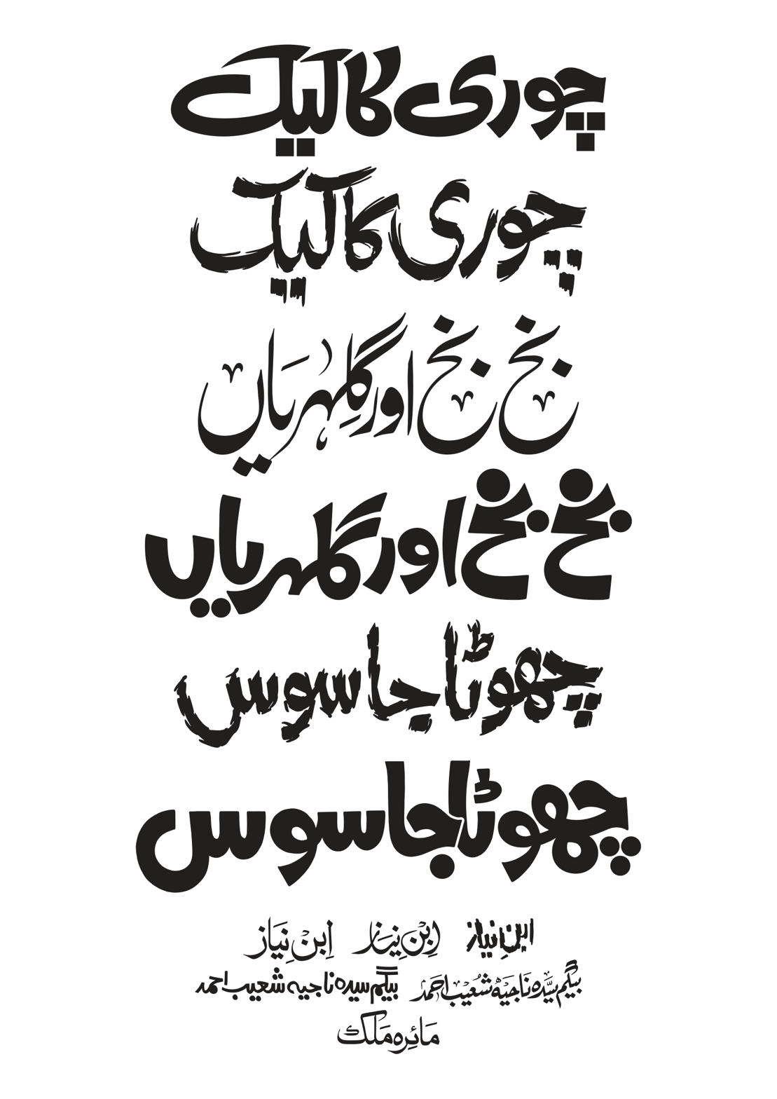 مختلف اردو ناولوں و کتابوں کے نام اور سرخیوں کے خطاطی نمونے